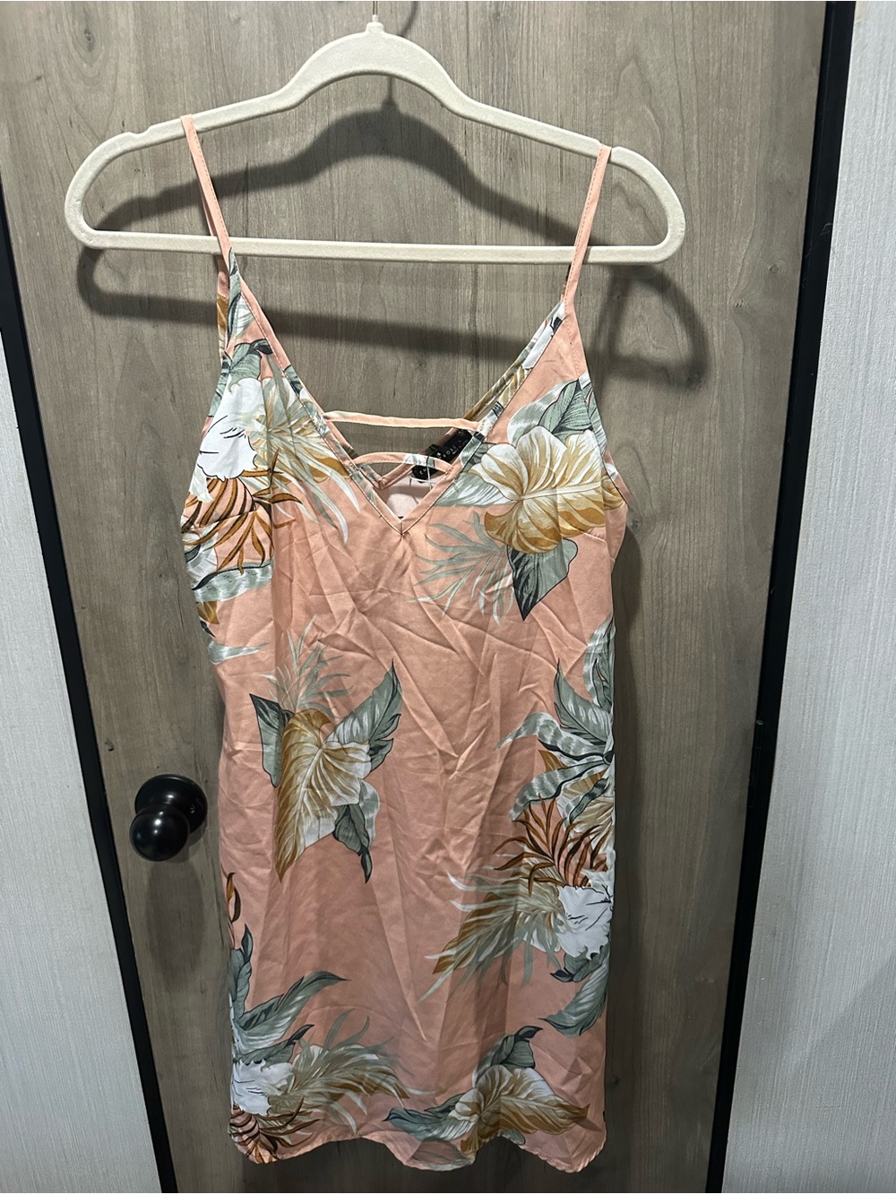 EMERY ROSE Tropical Floral Mini Dress Pink Green Size L Strappy V-Neck